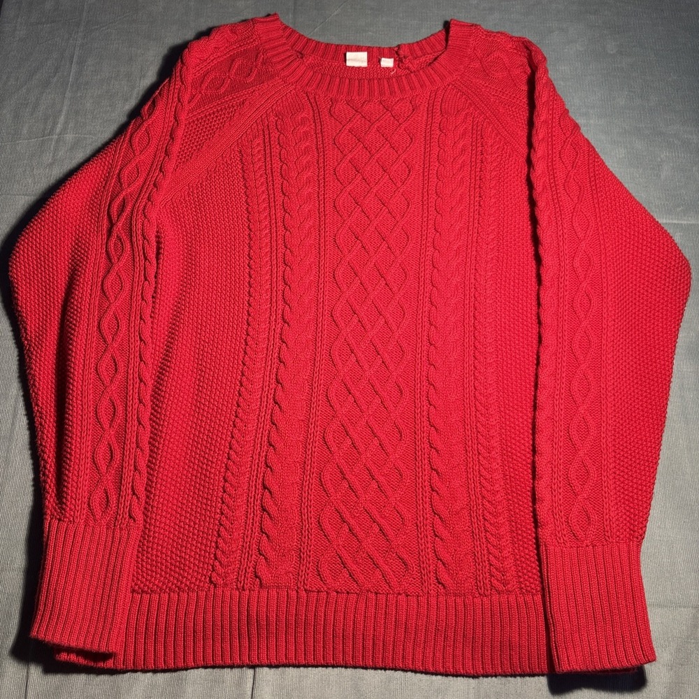 Gap Red Cable Knit Sweater Mens XXL Crew Neck Long Sleeve Textured Pullover